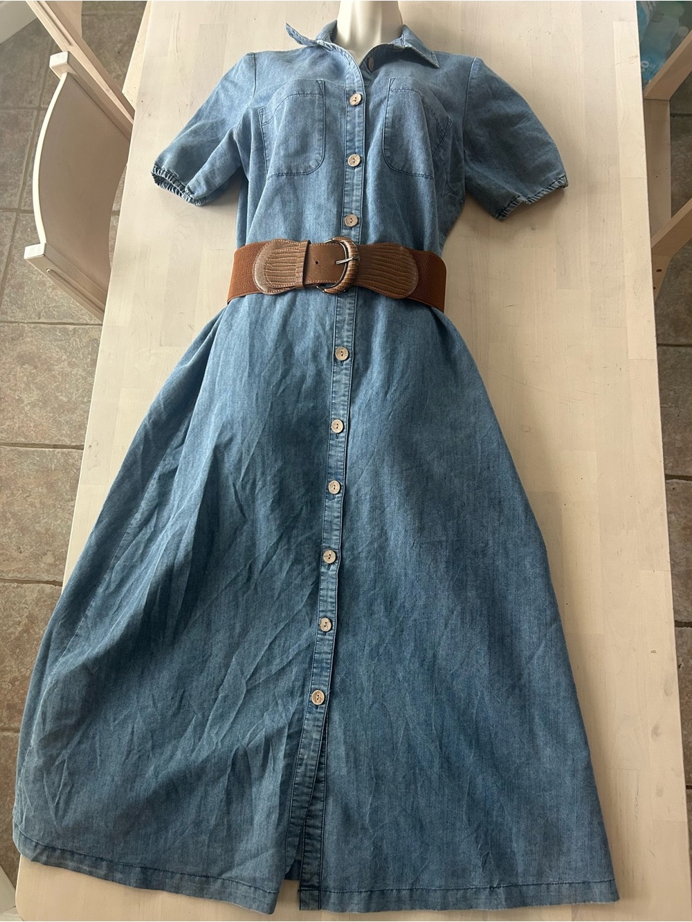 Classic Denim Button-Front Dress in Light Blue
